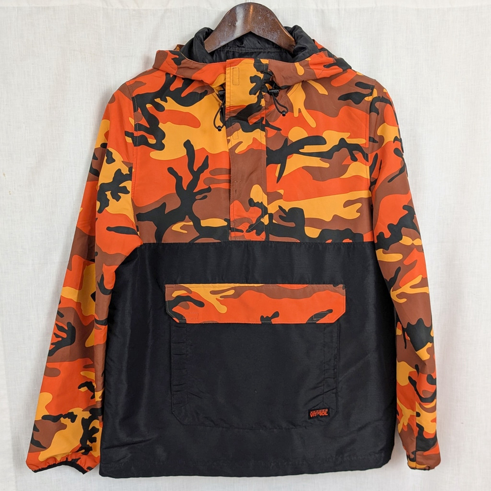 Rothco Vitriol Blaze Orange Camo & Black Anorak Style Pullover Jacket Small